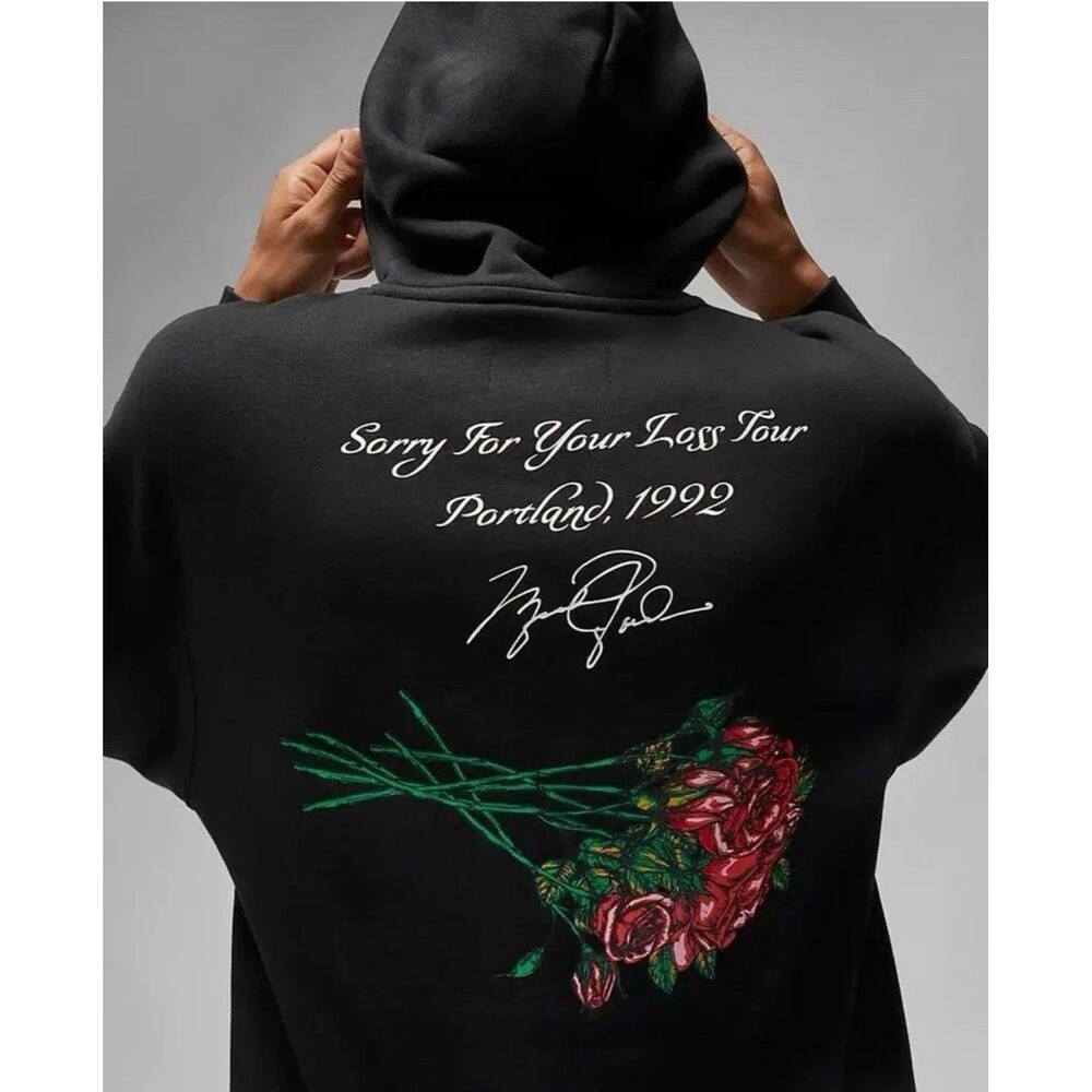 Air Jordan Sorry for your Loss Tour 2 Side Print "Fight" Rose Black Hoodie XL